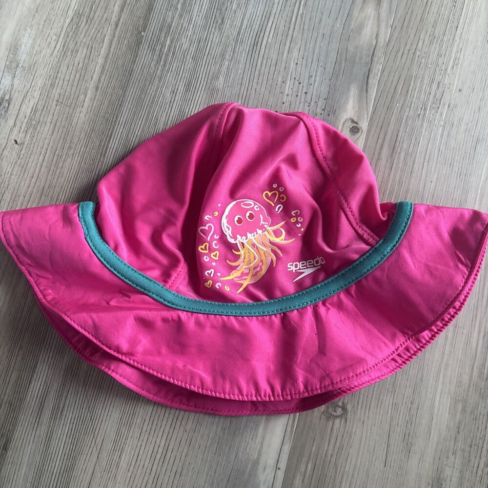 NWOT Speedo Kids Girls' Bucket Hat- Pink Jellyfish L/XL Ages 12-24 Months
